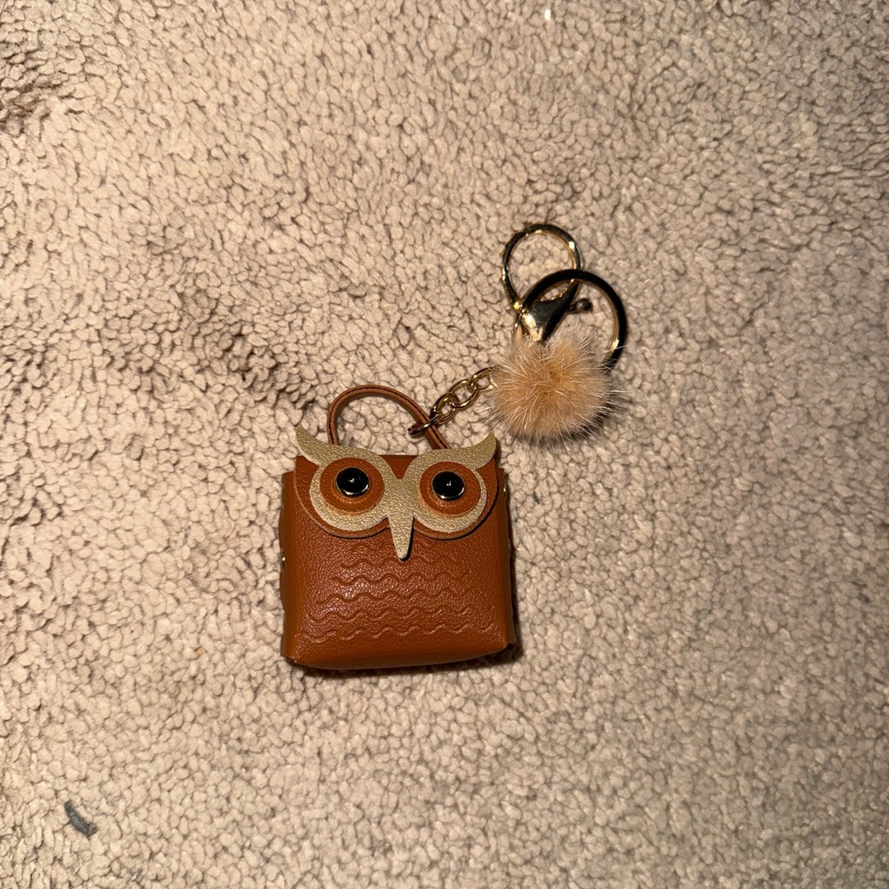 Brown Owl Keychain with Gold Accents